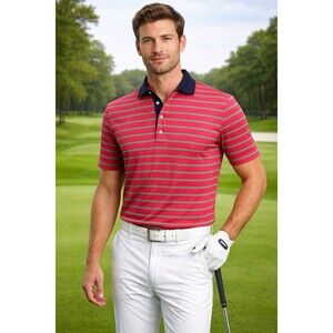 Ralph Lauren RLX Performance Golf Shirt Pink & Green Striped Polo Size M